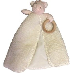 Mud Pie Lovey Pink Hippo Sherpa Wood Ring Baby Comfort Toy Blanket Cozy Plush